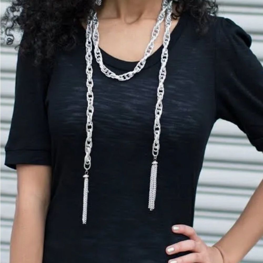 NEW Vintage-Style Silver Open Chain Necklace Wrap With Tassels - Picture 5 of 5